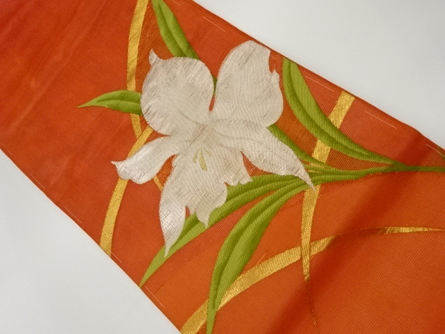 紗 菊模様織出し名古屋帯